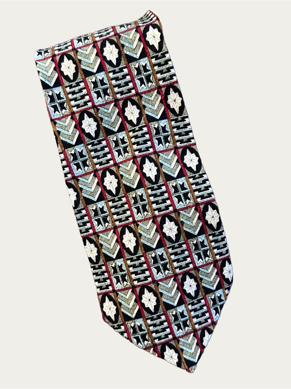 Caumont Vintage Aztec Silk Tie Extra Long Lenght